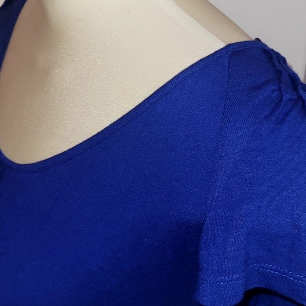 Dex Royal Blue Soft Rayon Ruched Sleeve Blouse size Large - Picture 3 of 7
